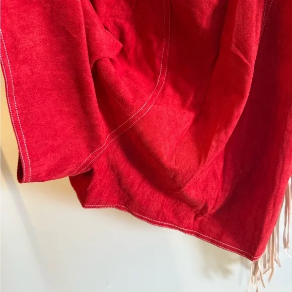 Oyrosy Western Cowboy Style Red Suede Silver Button Beige Tassel Jumpsuit NWT - Picture 9 of 12